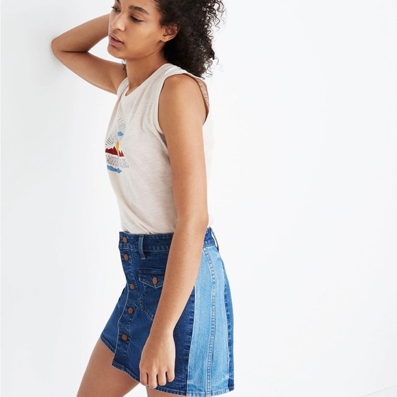 Madewell Stretch Denim Straight Mini Skirt Snap Button Closure Women’s Size 29 - Picture 3 of 13